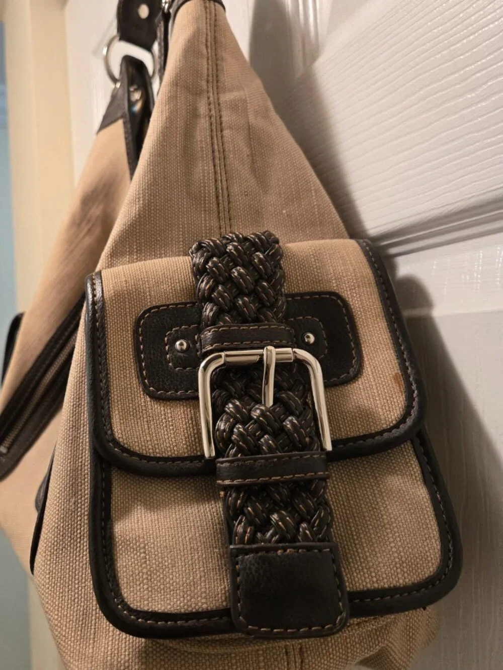 RAFE for Target Women's Tan/Brown Woven Trim Canvas Hobo Shoulder Bag - Large